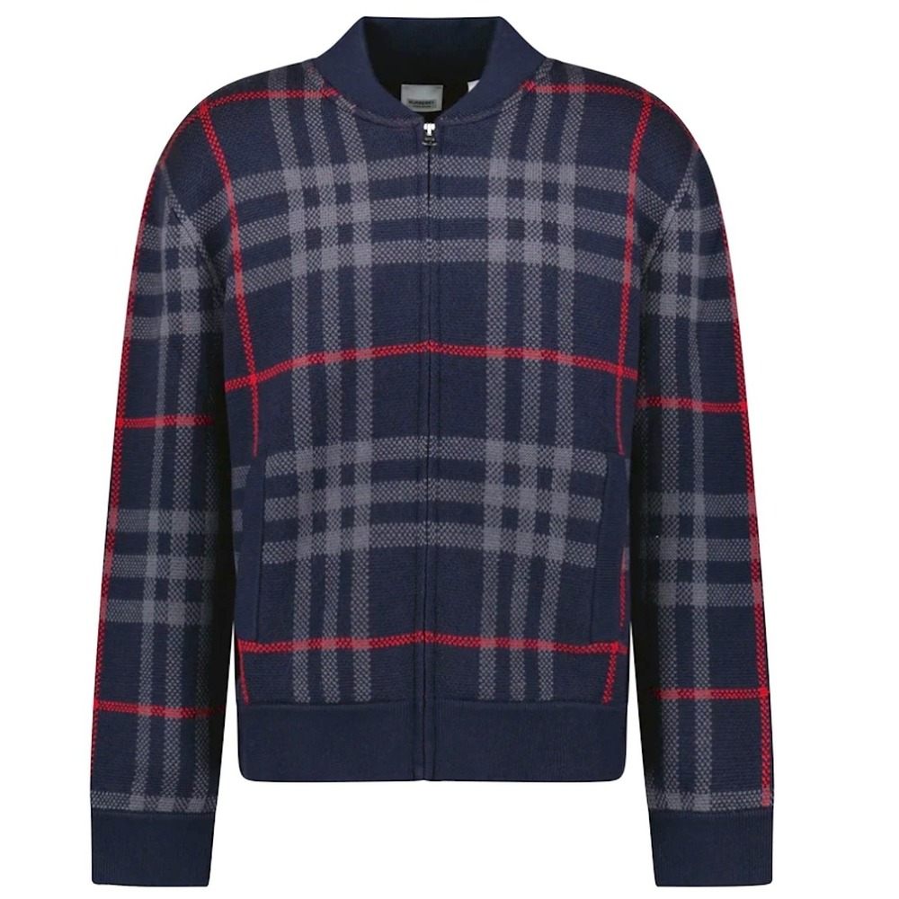 Burberry Mens MED Morland Check Full Zip Knit Bomber Sweater‎ Jacket, 8091165